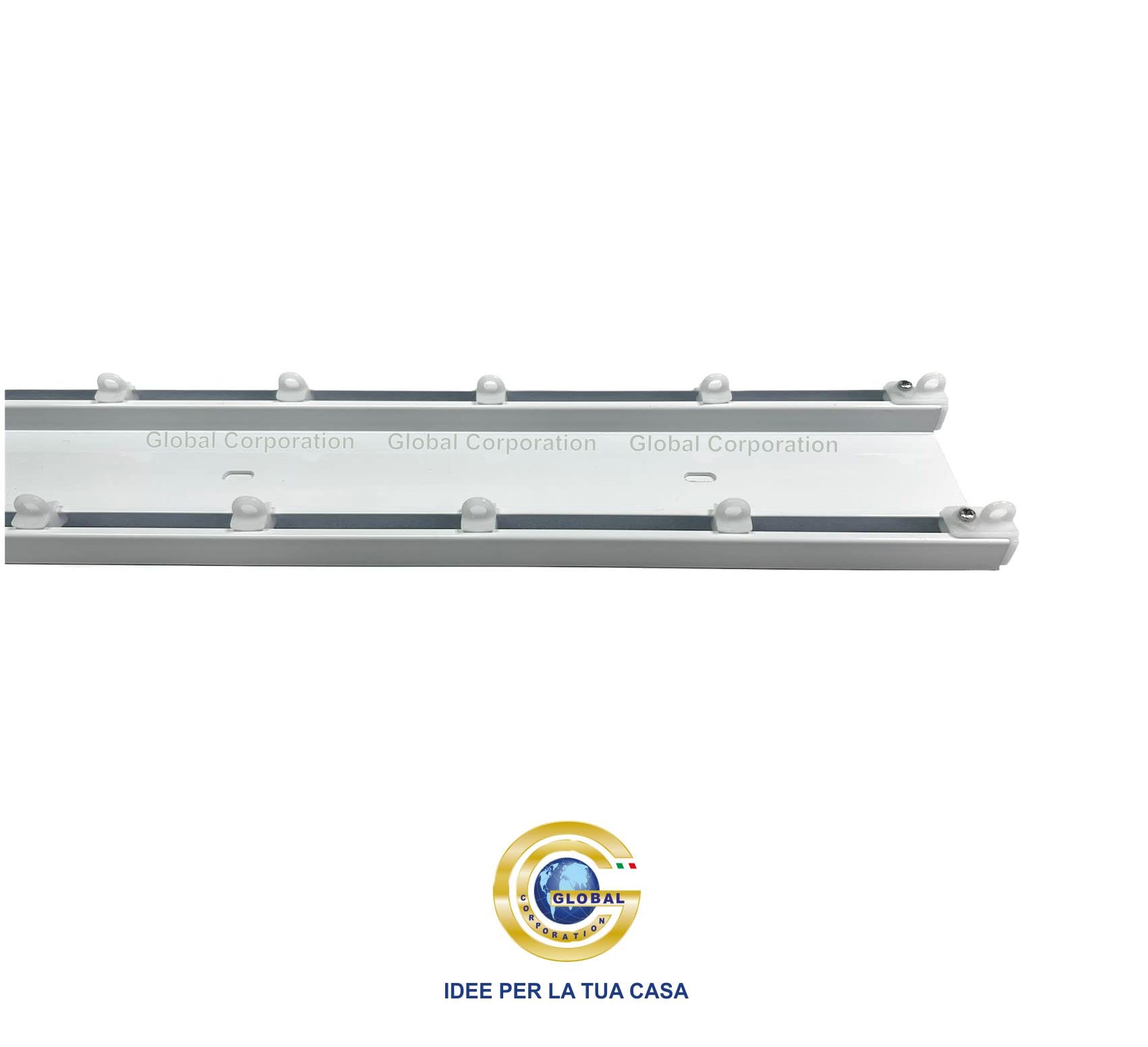 GLOBALCORPORATION Binario per tende a soffitto doppio in alluminio bianco con scorrevoli da interno sopratende arricciate a 2 canali bastone per tenda su misura moderni scorrimento (240 centimetri)