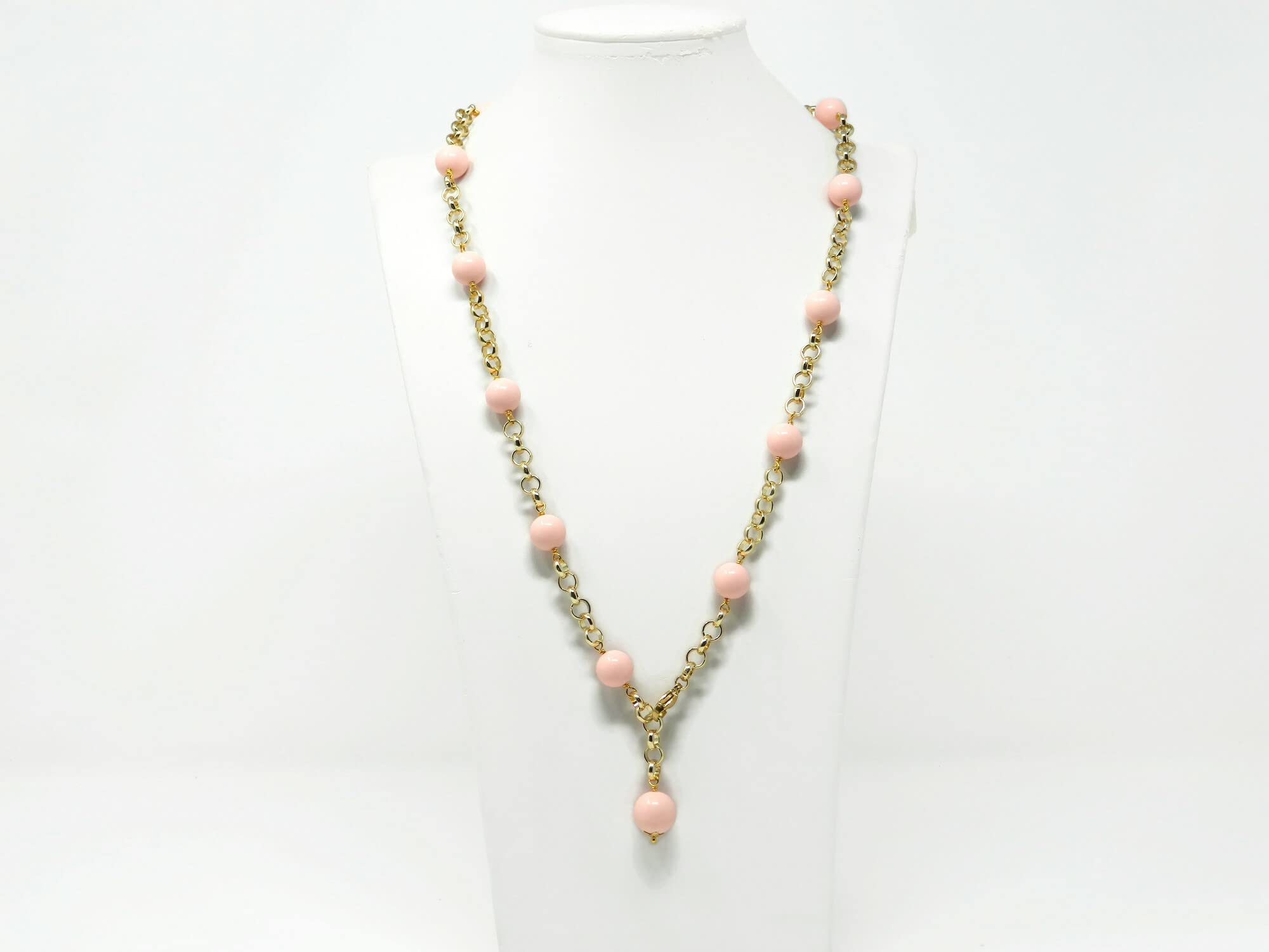 Collana Lunga Donna DodiGioielli Pasta di Corallo Rosa Chiaro 86 cm | Gioiello Artigianale, Made in Italy, Chiusura Dorata, Nickel Free