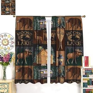 Retro Rustic Style Curtain, Moose Deer Bear Leaf Tree Country Style Farmhouse Blackout Curtains for Living Room Kitchen Study Room Home Set 2 Panels,42x63 Inches Retro Rustic Style Curtain Moose Deer Bear Leaf Tree Country Style Farmhouse Blackout Curtains for Living Room Kitchen Study Room Home Set 2 Panels42x63 Inches