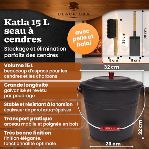 Seau à cendres en acier noir pour vider le poêle proprement et sans risque - 3