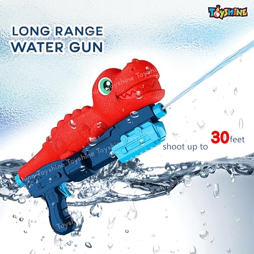Image of Toyshine Dino Design 500cc Tank Capacity Upto 30ft Shooting Long Range High Air Pressure Spray Water Gun for Summer Swimming Pool Party Holi Water Toy Gun for Girls Boys Kids 3+, Red