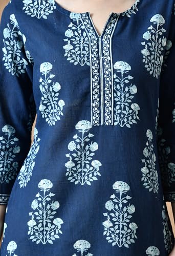 Image of Amazon Brand - Tavasya Women Floral Printed Round Neck Pure Cotton Regular Fit Kurti | Everyday & Office Wear Kurta | Modern Ethnic Top