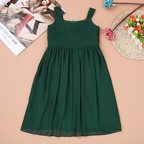 Jelory Kids Girls Wide Shoulder Straps Pleated Chiffon Flower Dress Junior Bridesmaid Wedding Gown3