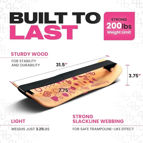Image of Balance Board for Kids - Slackline Wooden Wobble Board | Balance Trainer for Coordination, Training for Skateboard, Snowboard, Football, Soccer, Baseball, Basketball