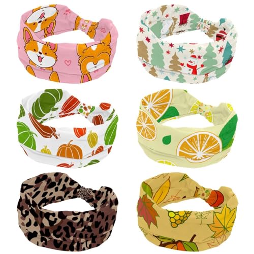 Bandeau sport anti-sueur pour femme, lot de 6 turbans élastiques larges contre les cheveux rebelles