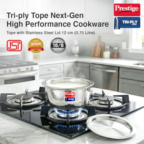 Image of Prestige 12cm /0.75L Tri-Ply Stainless Steel Tope with Lid|Gas and Induction Compatible| Even Heat Distribution|Strong and Durable| 5 Years Warranty