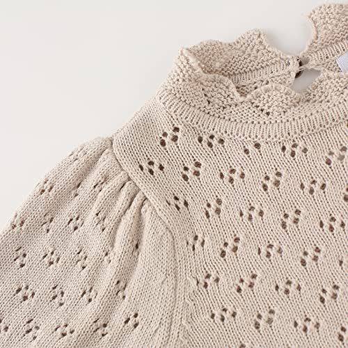 Baby Girls Lace Sweater Toddler Cotton Knit Pullovers Kids Crochet Ruffle Lantern Sleeve Blouses Jumper Tops3
