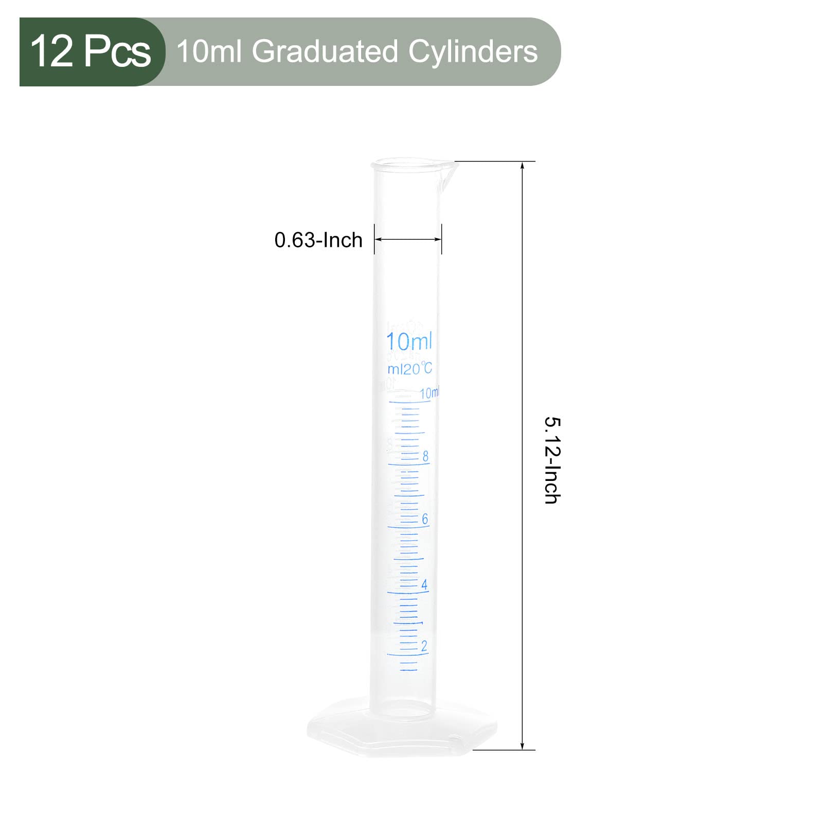 Provetta Graduata Trasparente, Cilindro graduato in plastica da 12 Pezzi 10ml 130x16mm