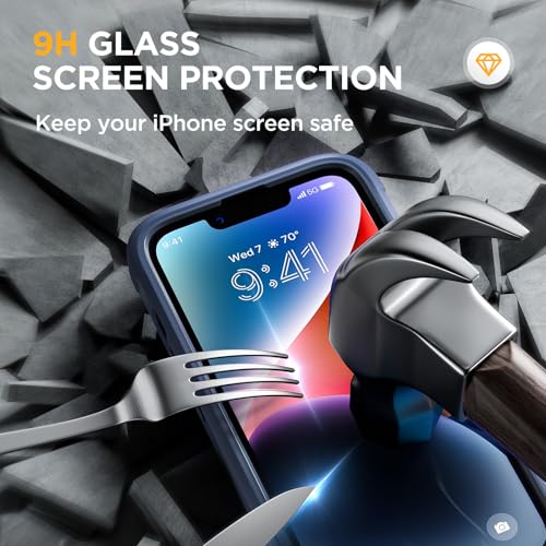 Image of Miracase Magnetic for iPhone 14 Case 6.1'', [Bubble Free] Full-Body Bumper Phone case with Built-in Full Glass Screen &Lens Protector,No Gap,Compatible with MagSafe,Drop Proof 14 Cover,Storm Blue