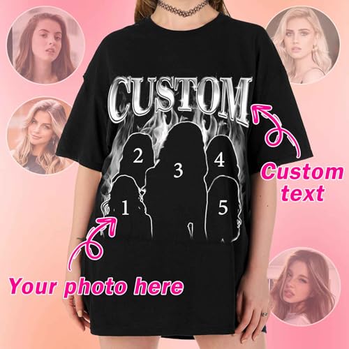LucBuy Personalisierte T-Shirts, Individuelles Retro Bootleg Rap Sweatshirt mit Gesichts Fotos Text in Übergröße, Lässiger Rundhalsausschnitt überschnittene Schultern lockere Hoodies Geschenke (A3)