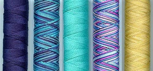 Sue Spargo Eleganza #5 Perle, Five 40yd Spools of Polished Cotton Thread for Embroidery Bundle (E - Moonshine)
