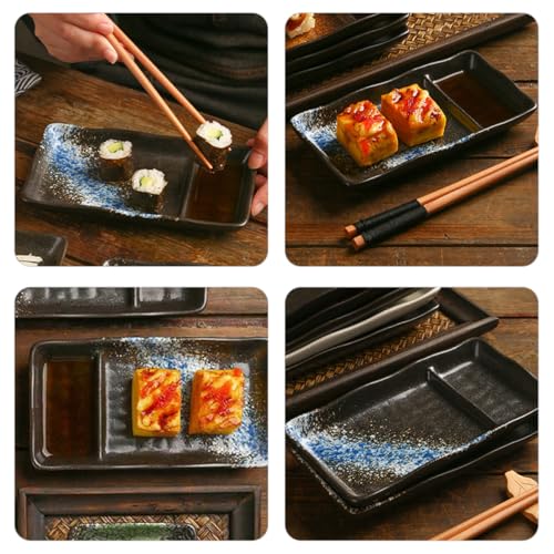 Plato de sushi dividido de cerámica con diseño azul miniatura 5