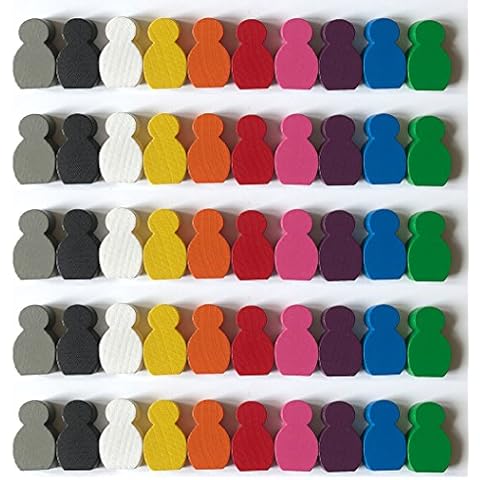 Spieltz 052641 Large Stick On Wooden Board Games Size 21x34x8mm 10 (White, Yellow, Orange, Red, Blue, Green, Pink, Purple, Grey, Black) Bulk Pack of 50 Cover