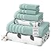 Amrapur Overseas 6-Piece Yarn Dyed Organic Vines Jacquard/Solid Ultra Soft 500GSM 100% Combed Cotton Towel Set [Aqua]