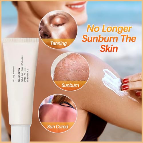 Korean-Sunscreen-CreamRelief-Sun-Organic-Sunscreen-SPF50Korean-Sunscreen-PAKorean-Cream-Rice-and-Probiotics-Korean-Skin-for-All-Skin-Types-UV-Defens50ml