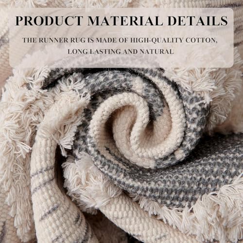 Image of Hand Woven 100% Natural Cotton Export Quality Designer Rug,Carpet, Bed Side Runner for Bedroom,Living Room, Size-2x5 feet or 60 cms x 152 cms (Black Tuft)