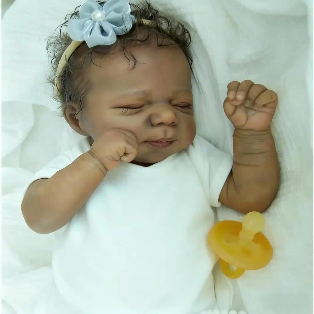 Zero pam Reborn Baby Dolls Silicone Full Body Black Girl 19 Inch Silicone Babies Lifelike Newborn Dolls Sleeping Like Real Babies Black Baby Doll For Girls Toys - Image 3