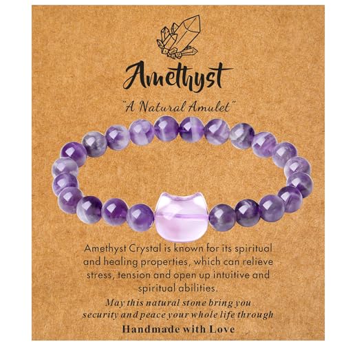 XIANNVXI Crystal Bracelet for Women Men 8 mm Natural Stone Beaded Bracelets Cat Bracelets Cross Bracelets Heart Bracelelt Jewelry for Women Birthday Gifts Stretch Bracelet