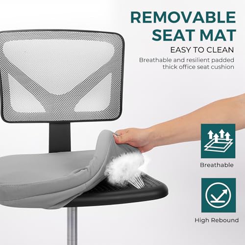 Image of DUMOS Small Office Chairs with Wheels, Ergonomic Adjustable Home Desk Swivel Rolling Task Chair No Arms, Comfy Mesh Mid Back Computer Work Vanity Desk Chairs for Small Spaces, Dark Grey