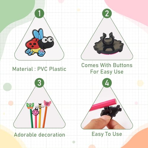 Sparkeads 24 Stück niedliche Bleistiftaufsätze Schmetterling Marienkäfer Biene Bleistift Clips Insekten fliegende Tiere Stiftanhänger für Klassenzimmer Preise Spiel Belohnungen Party Gastgeschenke