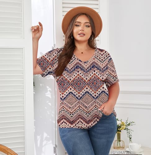 Image of ForHailey Women's Plus Size Short Sleeve Tee Shirt V Neck Basic Ladies Loose Fit T Shirt 1X-5X