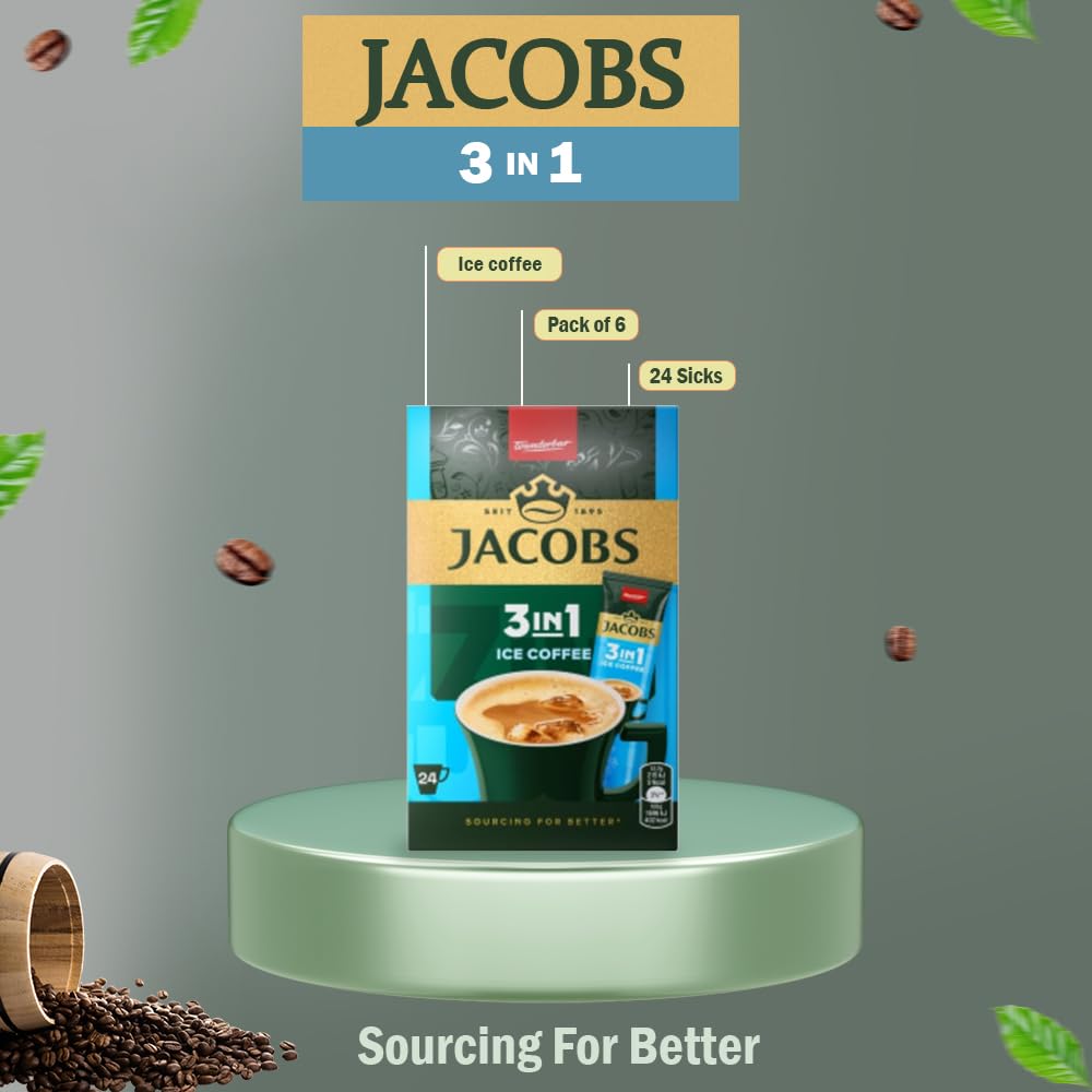 JACOBS 3-w-1 Ice Coffee, kawa rozpuszczalna w proszku, 6 x 24 saszetki, 304,8 g.