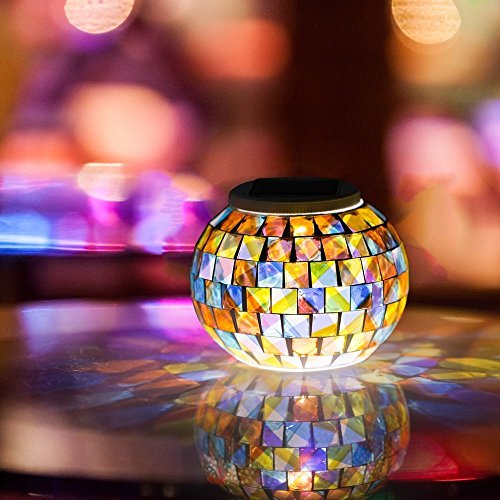 Wsgift HH96919 Color Changing Solar Powered Glass Mosaic Ball Led Garden Lights, Rechargeable Outdoor Waterproof Solar Night Lights Table Lamps thumb #2
