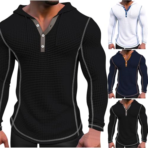 evzosrz Mens Waffle Knit Pullover Hoodies Long Sleeve Slim Fit Jacquard Polos Shirts Casual Muscle Henley Sweatshirts3