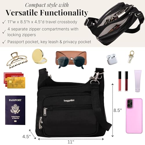 Image of Baggallini Securtex Anti-theft Crossover Crossbody Bag 11 inchw X 8.5 inchh, Rfid, Built-in Wallet, Locking Zippers