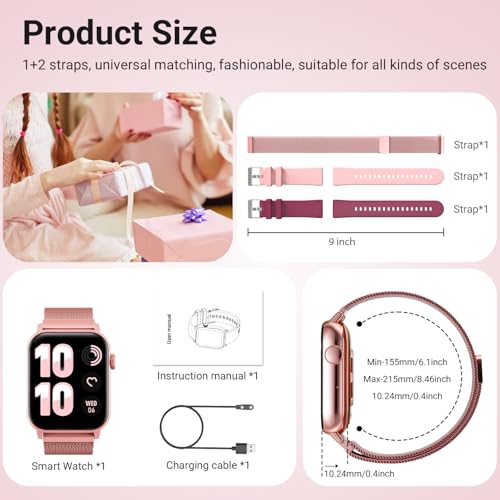 Image of Trendia Smart Watches for Women - 1.83'' HD 2026 Fitness Tracker with Answer and Make Calls with Heart Rate Sleep SpO2 Monitor 120+ Sport Modes IP68 Waterproof and Compatible iPhone and Android Pink