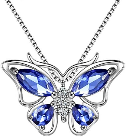 Aurora Tears 925 Sterling Sliver Butterfly Necklace Earrings Rings Birthstone Jewellery Set Pendant Dating Pendant Gifts for Women and Girls