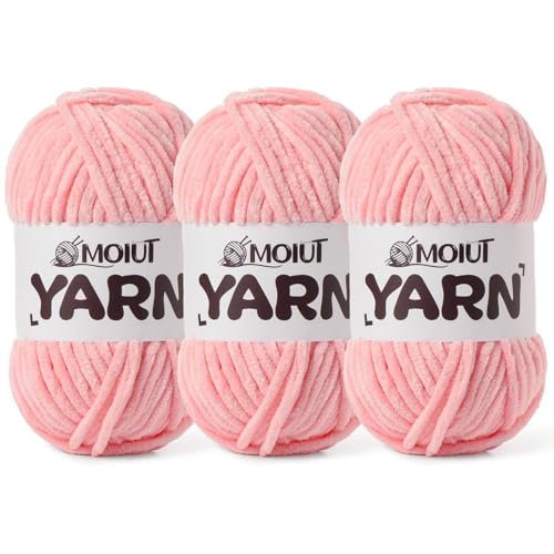 Image of 3 Pack Fluffy Chenille Yarn for Crocheting, Chunky Velvet Yarns for Crochet Amigurumi, Baby Yarn for Crocheting Soft Blanket, 262.4yds /10.5 oz Bulky Yarns for Crafts /Hats /Shoes /Socks (3 Pink)