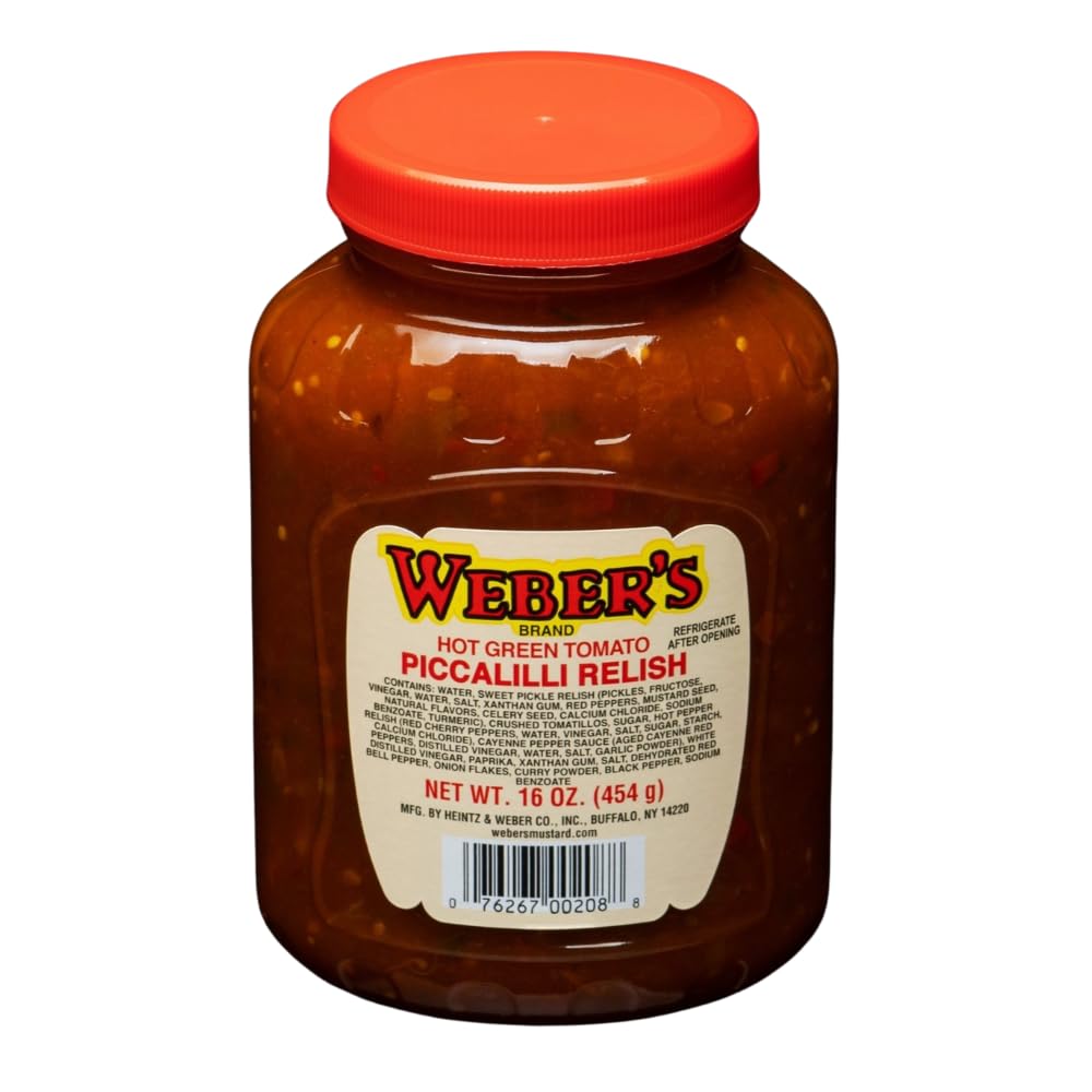 Weber's Hot Green Tomato Piccalilli Relish - Sweet & Spicy Flavor | Vegan, Gluten-Free, 16oz