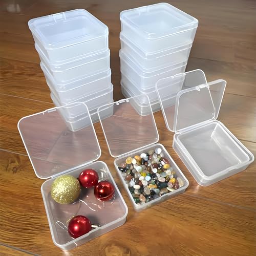 Image of 24 Pack Small Clear Plastic Containers with Lids, Mini Square Empty Storage Boxes, Bead Organizer and Craft Bins for Jewelry Making, Pins, Hardware - 12 Large (3.7 inch) and 12 Small (3.3 inch)