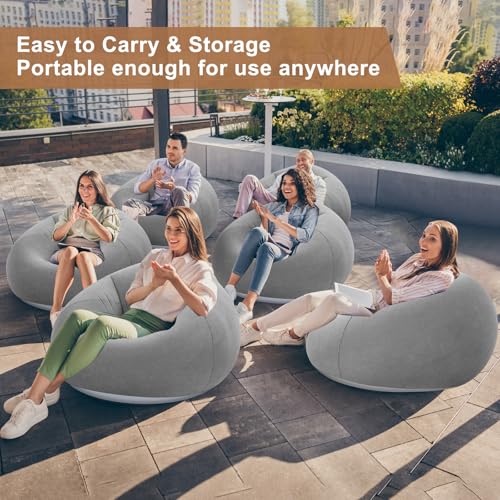 Image of Realspring 9 Pcs Inflatable Bean Bag Chair, Air Pump,Grey | Electric Pump for Inflation, Foldable Blow up Chairs for Outdoor Movie Seating, Portable Sofa for Adults Camping