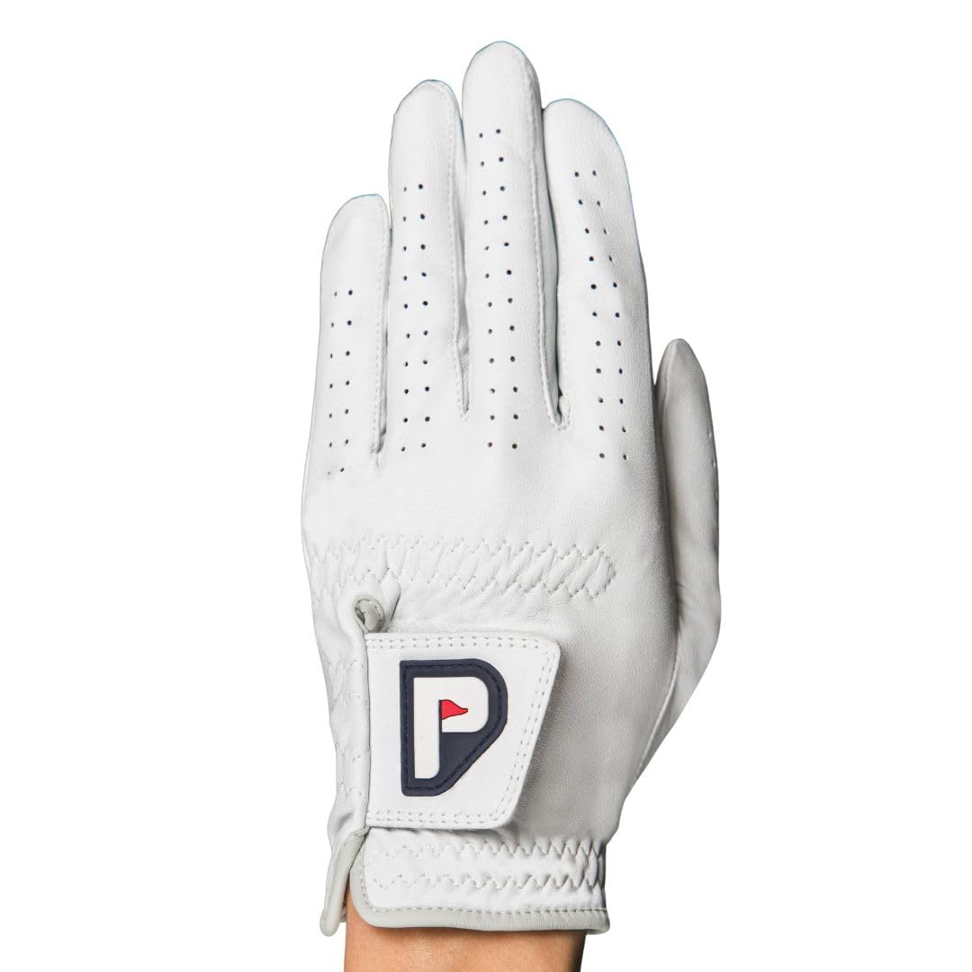 PUR3 Golf Men's Golf Glove - Genuine High Performance Cabretta Leather - Individual Red Blue and White - Putting Ball Marker Included - Glove for