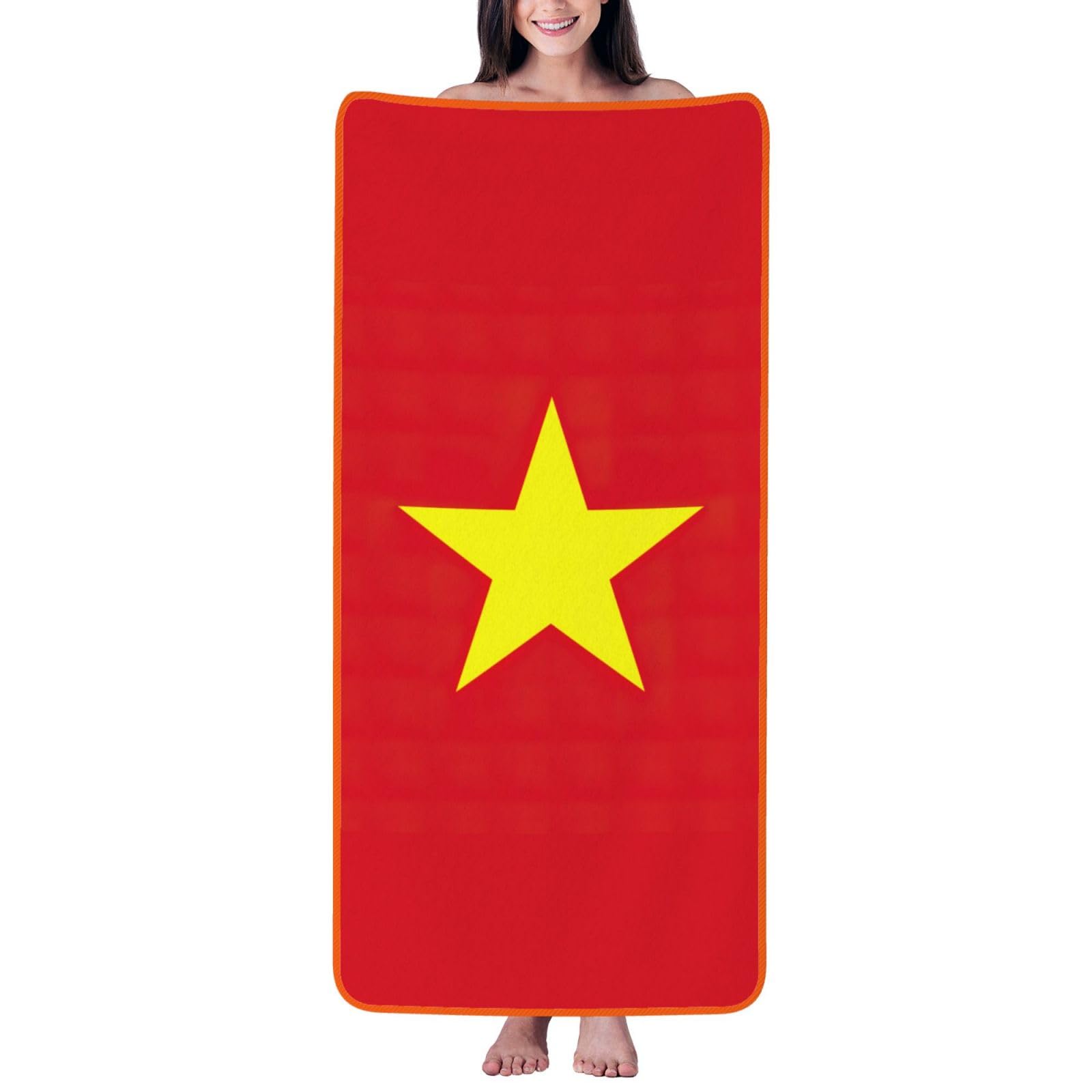 Nimongt Unisex Orange Vietnamese Flag Print Lightweight Comfort Coral Velvet Bath Towel Home Bathroom Hotel Spa Beach Travel