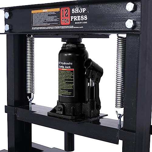 Image of Steel Hydraulic Shop Press with Adjustable Height 12 Tons Capacity H-Frame Garage Floor Adjustable Shop Press with Plates Adjustable Working Table Performance Tool Bottle Jack Hydraulic Power Unit