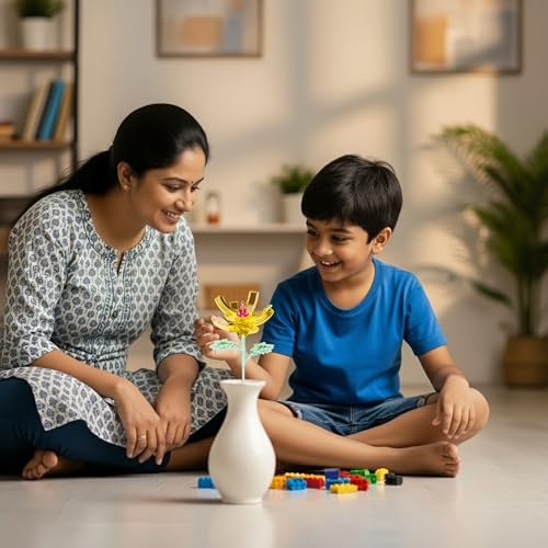 Image of STEM Freesia Flower Building Blocks Set (93 Pcs, 12-in-1) | DIY Flower Pen Stand Kit for Kids 6+ Years (Boys & Girls) | Creative Craft & Learning Toy | Ideal Gift for Kids