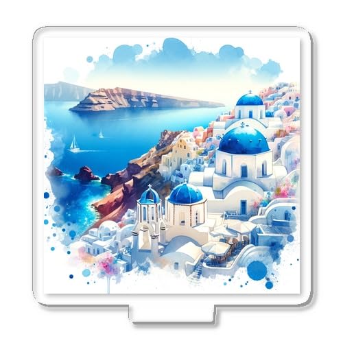 Amazon.co.jp: 【受注生産】サントリーニの青と白 水彩画風絶景