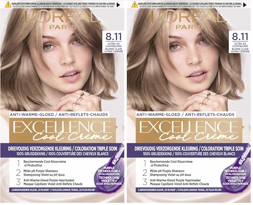 L'Oréal Paris - L'Oréal Paris Excelencia Cool Cream 8.11 Ultra - Tinte rubio para el cabello - 1 unidad (Paquete de 2)