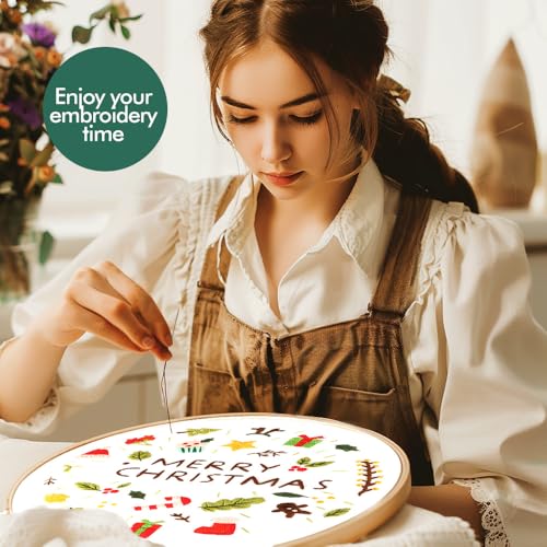 Image of wtisan Christmas Embroidery Kit, Cross Stitch Kits for Beginners, Needlepoint with All Tools & Instructions, Stamped Hand Embroidery Starter Kit for Holiday Crafts & Xmas Home Decor, W12