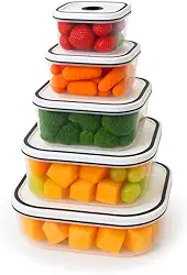 Kit Potes Herméticos 5 Peças, Plástico PP Livre de BPA, Fechamento por Pressão, para Freezer e Micro-ondas, 360ml a 2300ml, Tampa Hermética