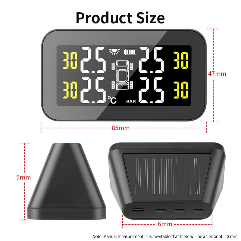 ReifendruckprüFer Solar Power Intelligente Drahtlose 4 Reifen Smart Auto Druck Monitor System Zubehör Werkzeug Reifendruckkontrollsystem(External sensors)