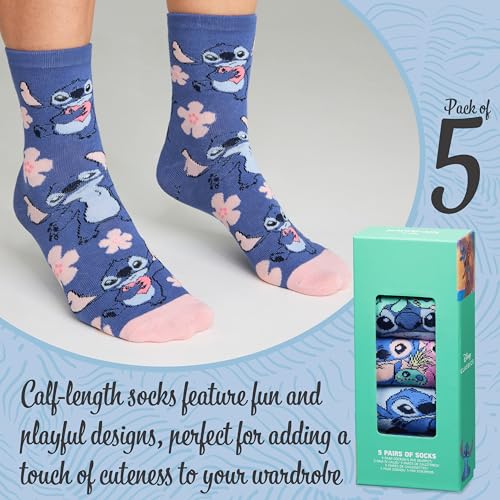 Disney Stitch Socks Pack of 5 Soft Cotton Cute Crew Socks for Teens Women Princess Minnie Baby Yoda Fun Designs Gifts for Her4
