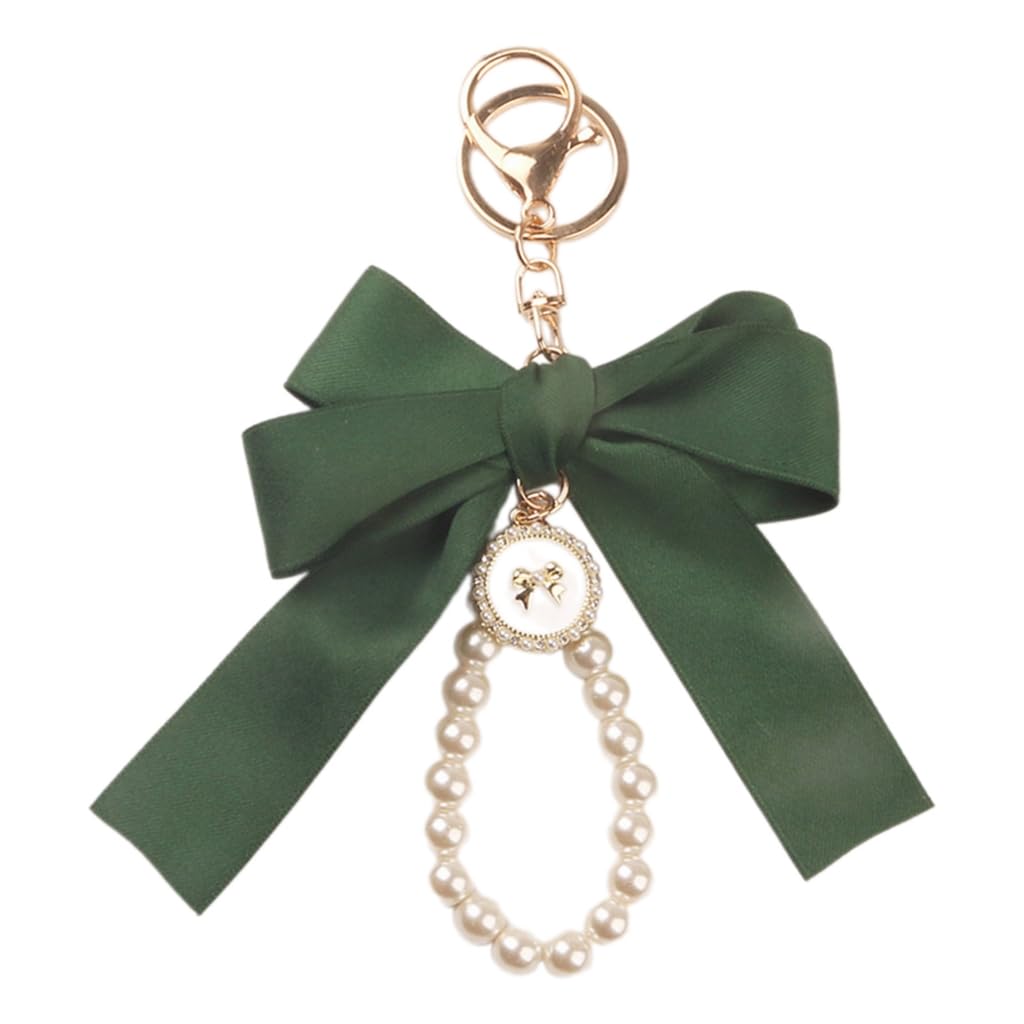 FackLOxc Keychain, Elegant Pearl Chain Keychain with Large Ribbon Bowknot Pendant Stylish Keychain for Women and Girls Bag Decoration