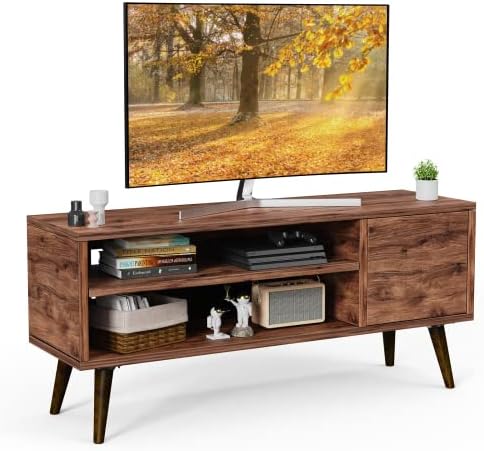 Retro TV Stand with Storage Cabinet for TVs up to 55 inch, TV Console for Media, Mid Century Modern TV Stand & Entertainment Center, Wooden TV Stand for Living Room/Bedroom, Walnut, APRTS01WN