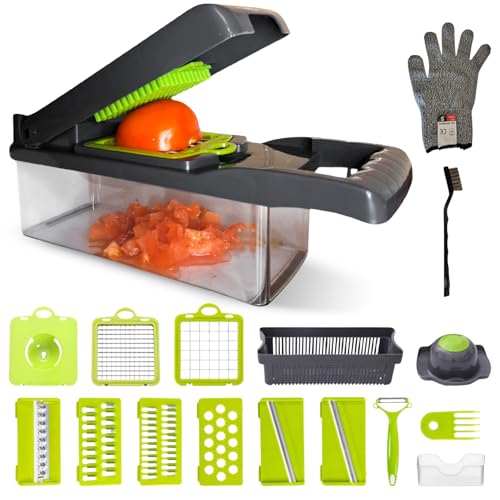 Elyrona - Multifunktion Gemüseschneider & Mandoline – Gemüsehobel mit Auffangbehälter,...