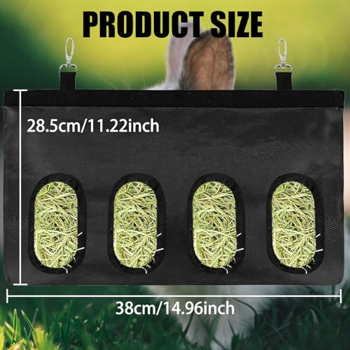 GIEEU Hanging Rabbit Hay Feeder Bag 4 Holes Black, Automatic Hay Storage Feeder for Small Pets, Guinea Pig Hamster Hay Feeding Bag - Image 5