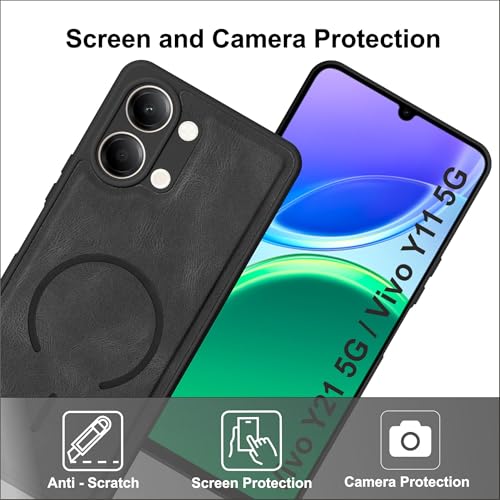 Image of SBMS Back Cover for Vivo Y21 5G / Y11 5G | Ultra Slim Soft Rubberised Hard Case | Oil Feel Soft Leather Back | Mag-Safe Design (Mag-Safe Not Support) | Camera Protection Case for Vivo Y11 5G (Black)